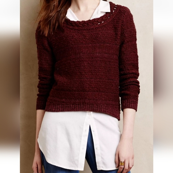 Anthropologie Moth Maroon Button Back Sweater Size Large EUC - Picture 1 of 9